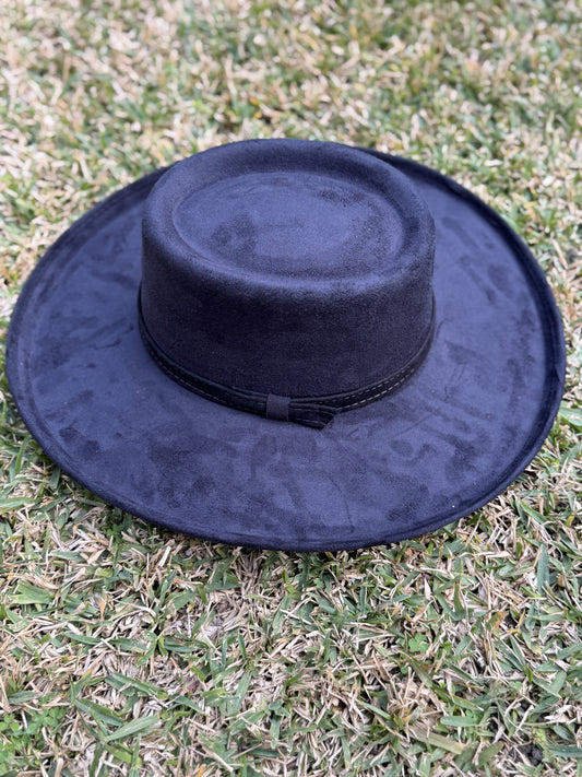 vegan suede hat with pencil brim